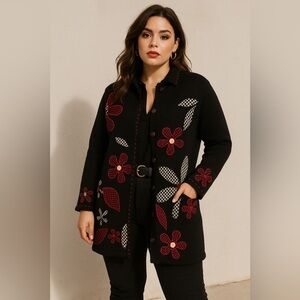 Vintage Storybook Knits Floral Oversized Sweater Cardigan Hippie Teacher 70s Y2K